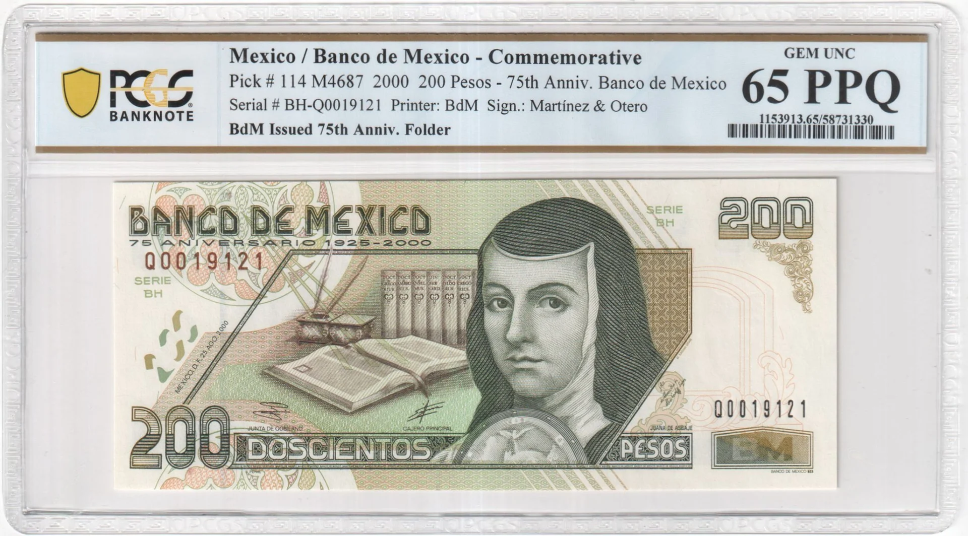 Banco De Mexico 200 Pesos 2000 M4687 P114 PCGS Gem UNC65 PPQ f_35796