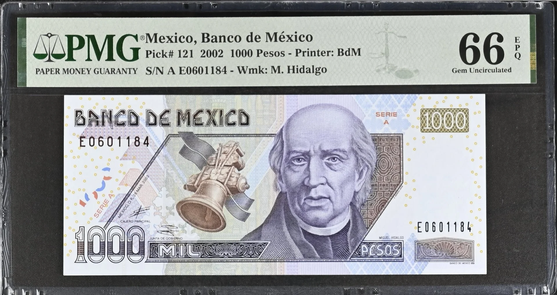 Banco De Mexico Mexican Currency Banco De Mexico 1,000 Pesos 2002 M4697 P121 PMG Gem UNC66 EPQ f_35802 Banco De Mexico 1,000 Pesos 2002 M4697 P121 PMG Gem UNC66 EPQ f_35802