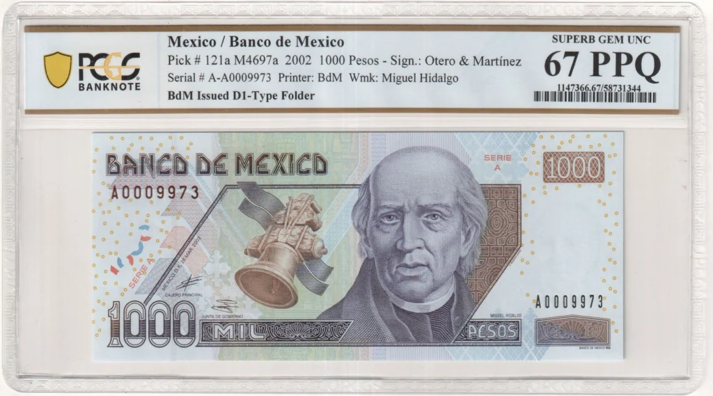 Banco De Mexico Mexican Currency Banco De Mexico 1,000 Pesos 2002 M4697a P#121a PCGS Superb Gem UNC67 PPQ f_35803 Banco De Mexico 1,000 Pesos 2002 M4697a P#121a PCGS Superb Gem UNC67 PPQ f_35803