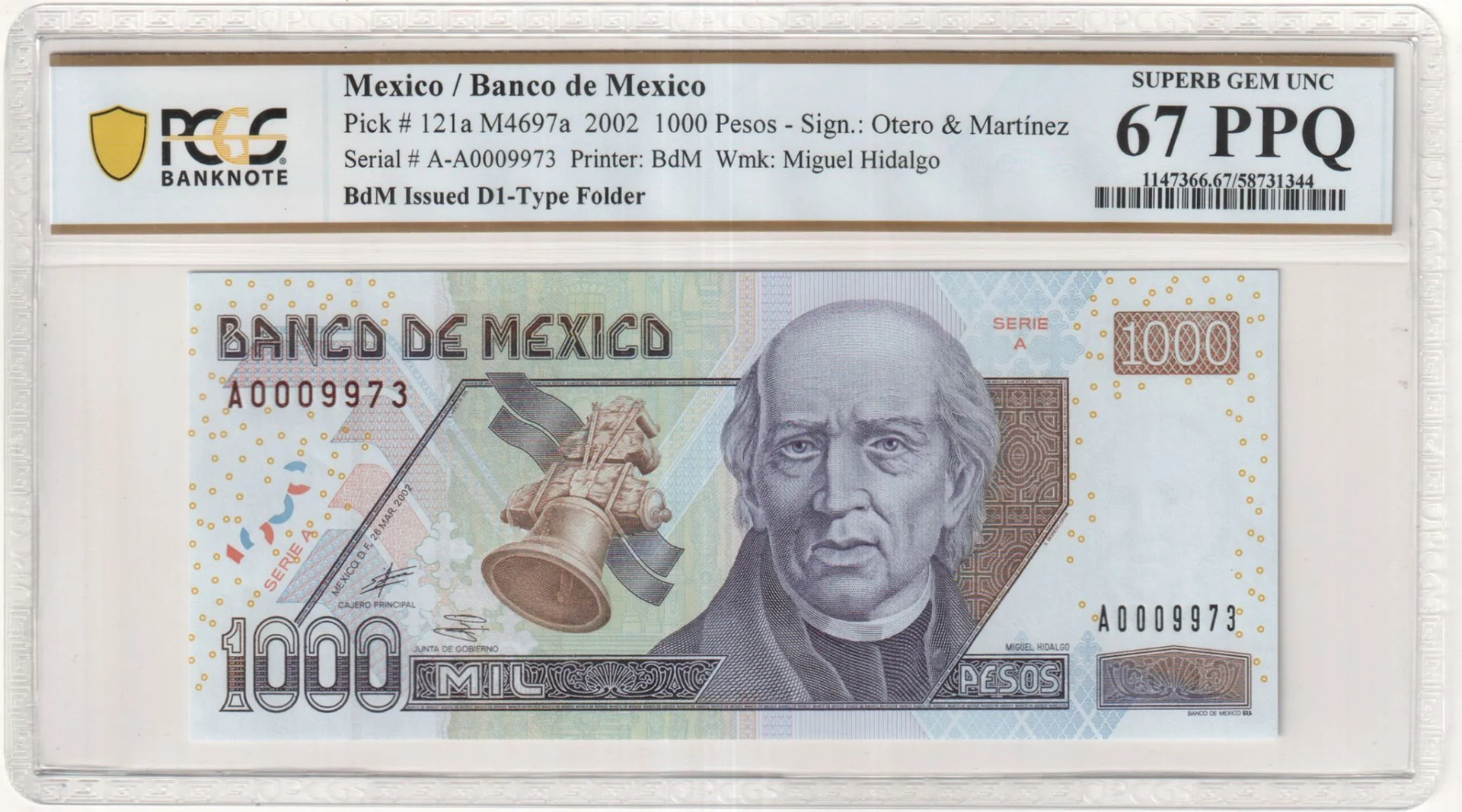 Banco De Mexico Mexican Currency Banco De Mexico 1,000 Pesos 2002 M4697a P#121a PCGS Superb Gem UNC67 PPQ f_35803 Banco De Mexico 1,000 Pesos 2002 M4697a P#121a PCGS Superb Gem UNC67 PPQ f_35803
