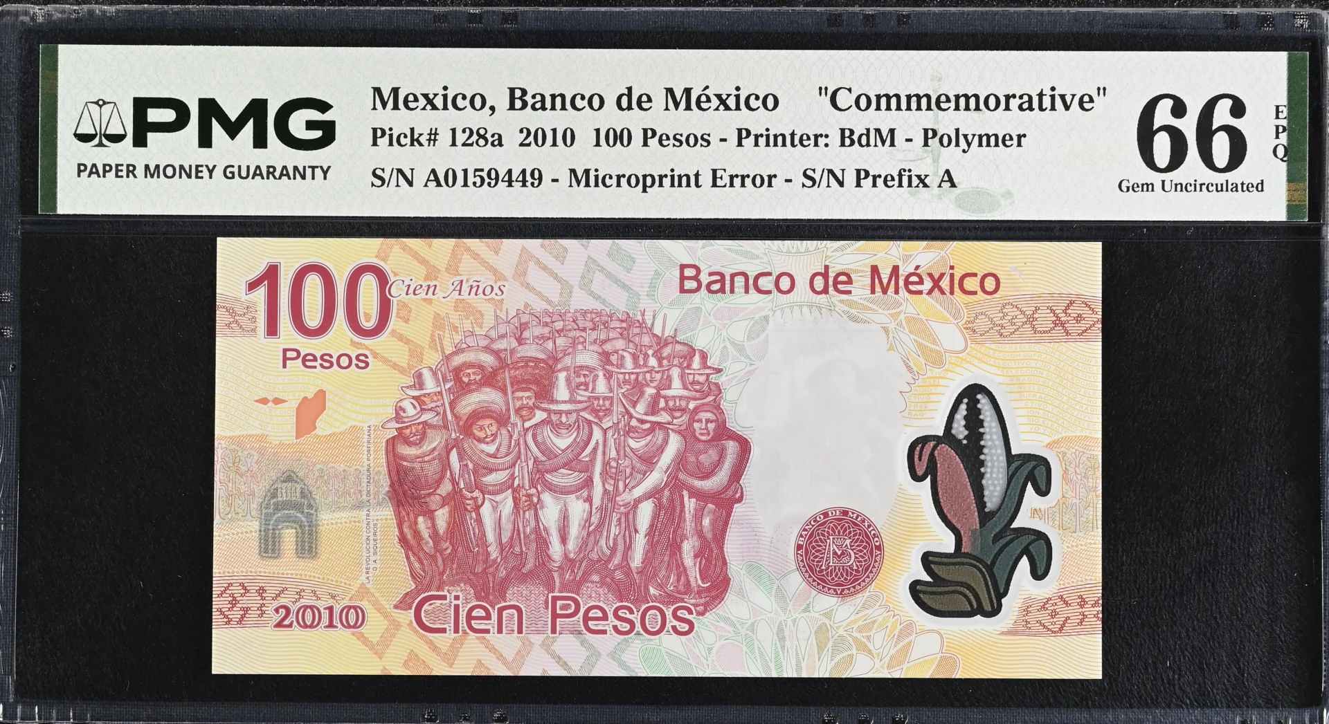Banco De Mexico Mexican Currency Banco De Mexico 100 Pesos 2010 M4705 P#128a PMG Gem UNC66 EPQ f_35809 Banco De Mexico 100 Pesos 2010 M4705 P#128a PMG Gem UNC66 EPQ f_35809