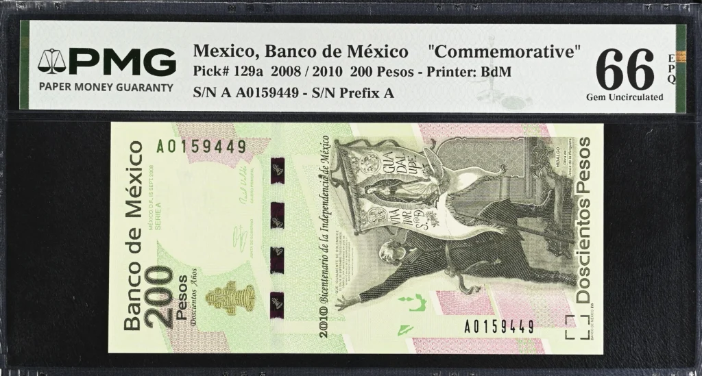 Banco De Mexico Mexican Currency Banco De Mexico 200 Pesos 2010 M4707 P#129a PMG Gem UNC66 EPQ f_35810 Banco De Mexico 200 Pesos 2010 M4707 P#129a PMG Gem UNC66 EPQ f_35810