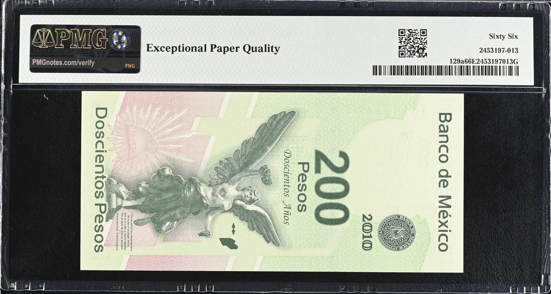 Banco De Mexico Mexican Currency Banco De Mexico 200 Pesos 2010 M4707 P#129a PMG Gem UNC66 EPQ f_35810 Banco De Mexico 200 Pesos 2010 M4707 P#129a PMG Gem UNC66 EPQ f_35810Banco De Mexico 200 Pesos 2010 M4707 P#129a PMG Gem UNC66 EPQ f_35810 - Image 2