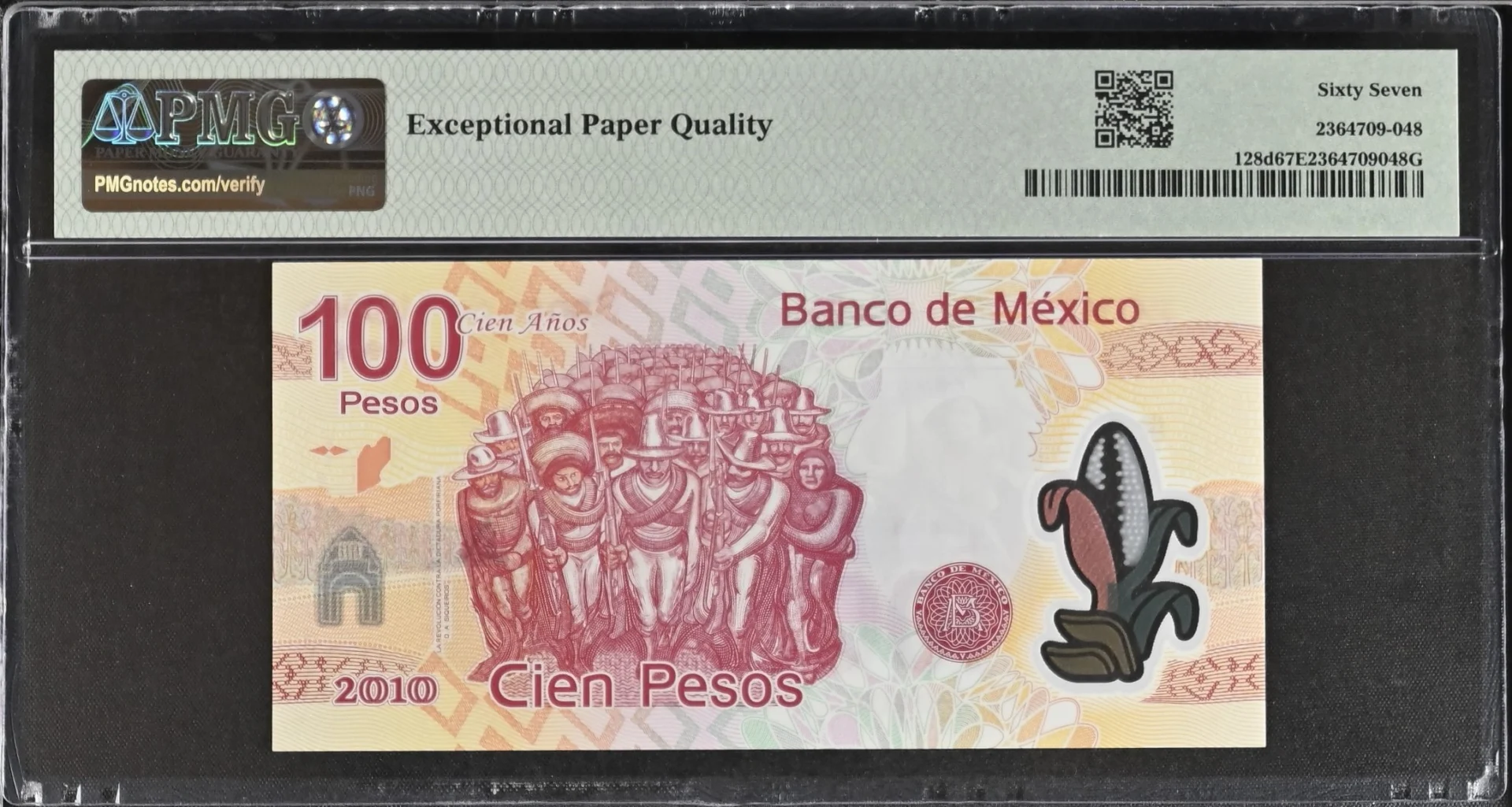Banco De Mexico Mexican Currency Banco De Mexico 100 Pesos 2010 M4705 P128d PMG Superb Gem UNC67 EPQ f_35811 Banco De Mexico 100 Pesos 2010 M4705 P128d PMG Superb Gem UNC67 EPQ f_35811Banco De Mexico 100 Pesos 2010 M4705 P128d PMG Superb Gem UNC67 EPQ f_35811 - Image 2