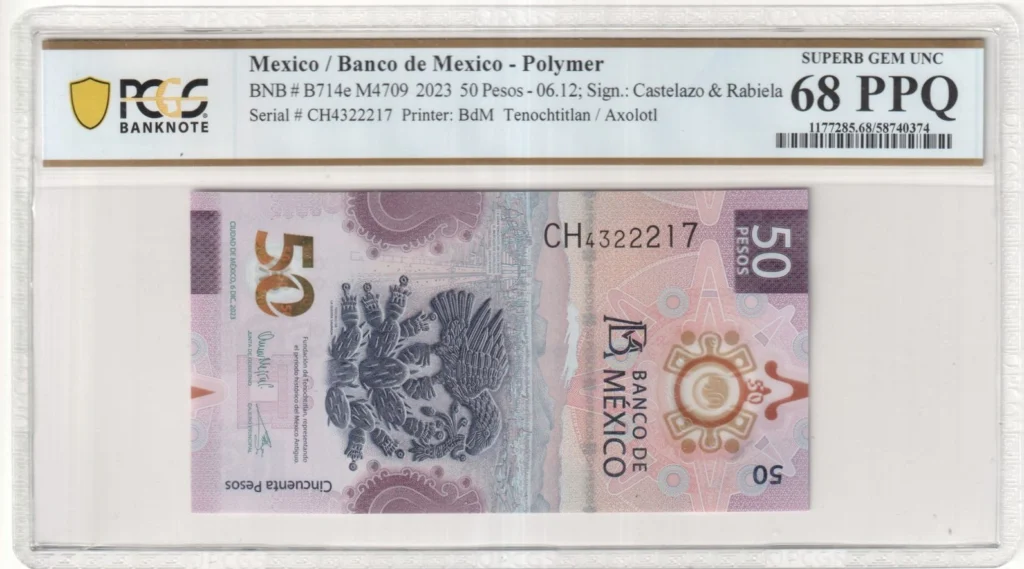 Banco De Mexico Mexican Currency Banco De Mexico 50 Pesos 2023 M4709 PCGS Superb Gem UNC68 PPQ f_35814 Banco De Mexico 50 Pesos 2023 M4709 PCGS Superb Gem UNC68 PPQ f_35814