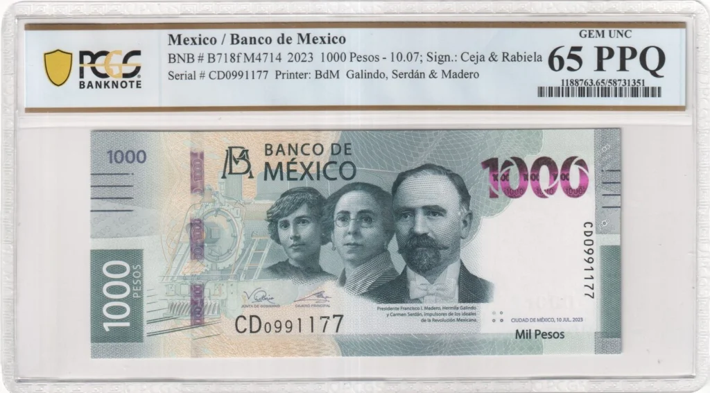 Banco De Mexico Mexican Currency Banco De Mexico 1,000 Pesos 2023 M4714 PCGS Gem UNC65 PPQ f_35819 Banco De Mexico 1,000 Pesos 2023 M4714 PCGS Gem UNC65 PPQ f_35819