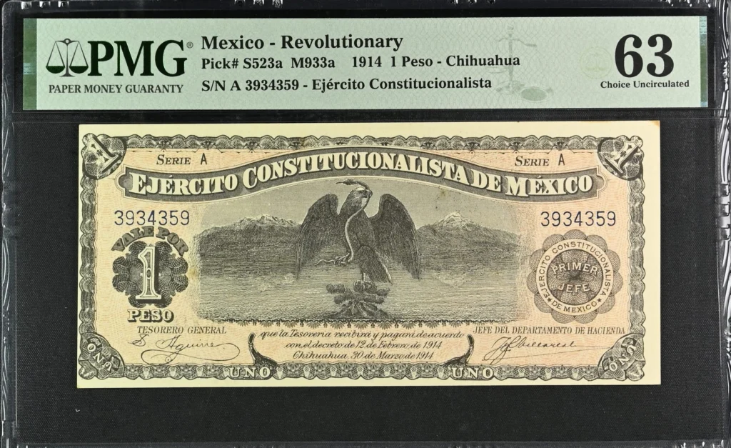 Mexican Currency Revolutionary Currency Revolutionary Currency Peso 1914 Chihuahua M933a P S523a PMG Ch UNC63 f_35826 Revolutionary Currency Peso 1914 Chihuahua M933a P S523a PMG Ch UNC63 f_35826