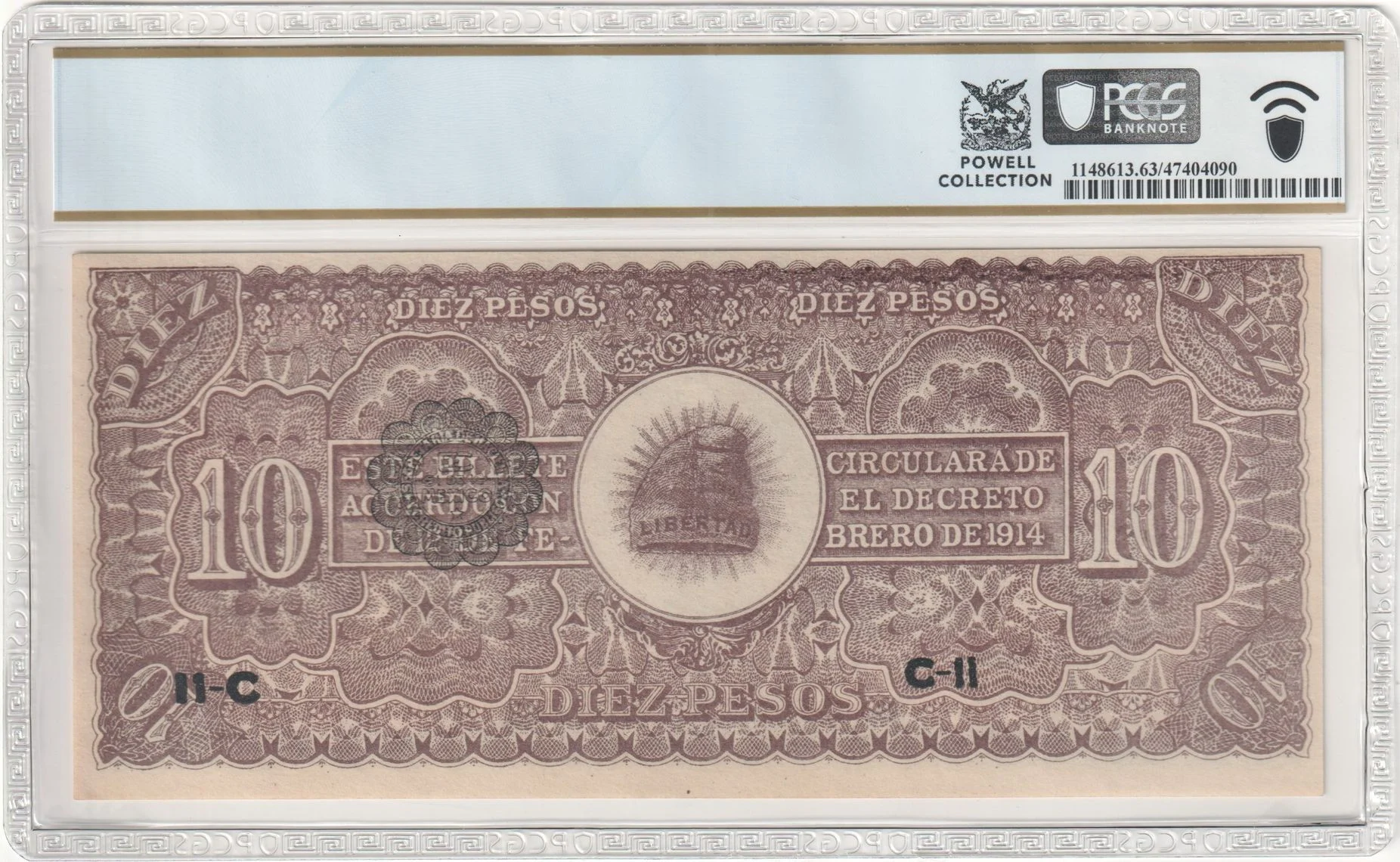 Mexican Currency Revolutionary Currency Revolutionary Currency 10 Peso 1914 Chihuahua M935a P#S525a PCGS Ch UNC63 f_35827 Revolutionary Currency 10 Peso 1914 Chihuahua M935a P#S525a PCGS Ch UNC63 f_35827Revolutionary Currency 10 Peso 1914 Chihuahua M935a P#S525a PCGS Ch UNC63 f_35827 - Image 2