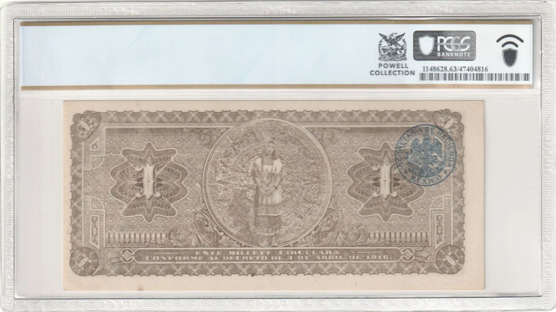 Mexican Currency Revolutionary Currency Revolutionary Currency Peso 1916 Distrito Federal M1263a P S710a PCGS Ch UNC63 f_35831 Revolutionary Currency Peso 1916 Distrito Federal M1263a P S710a PCGS Ch UNC63 f_35831Revolutionary Currency Peso 1916 Distrito Federal M1263a P S710a PCGS Ch UNC63 f_35831 - Image 2