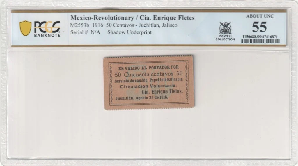 Mexican Currency Revolutionary Currency Revolutionary Currency 50 Centavos 1916 Jalisco M2553b PCGS AU55 f_35834 Revolutionary Currency 50 Centavos 1916 Jalisco M2553b PCGS AU55 f_35834