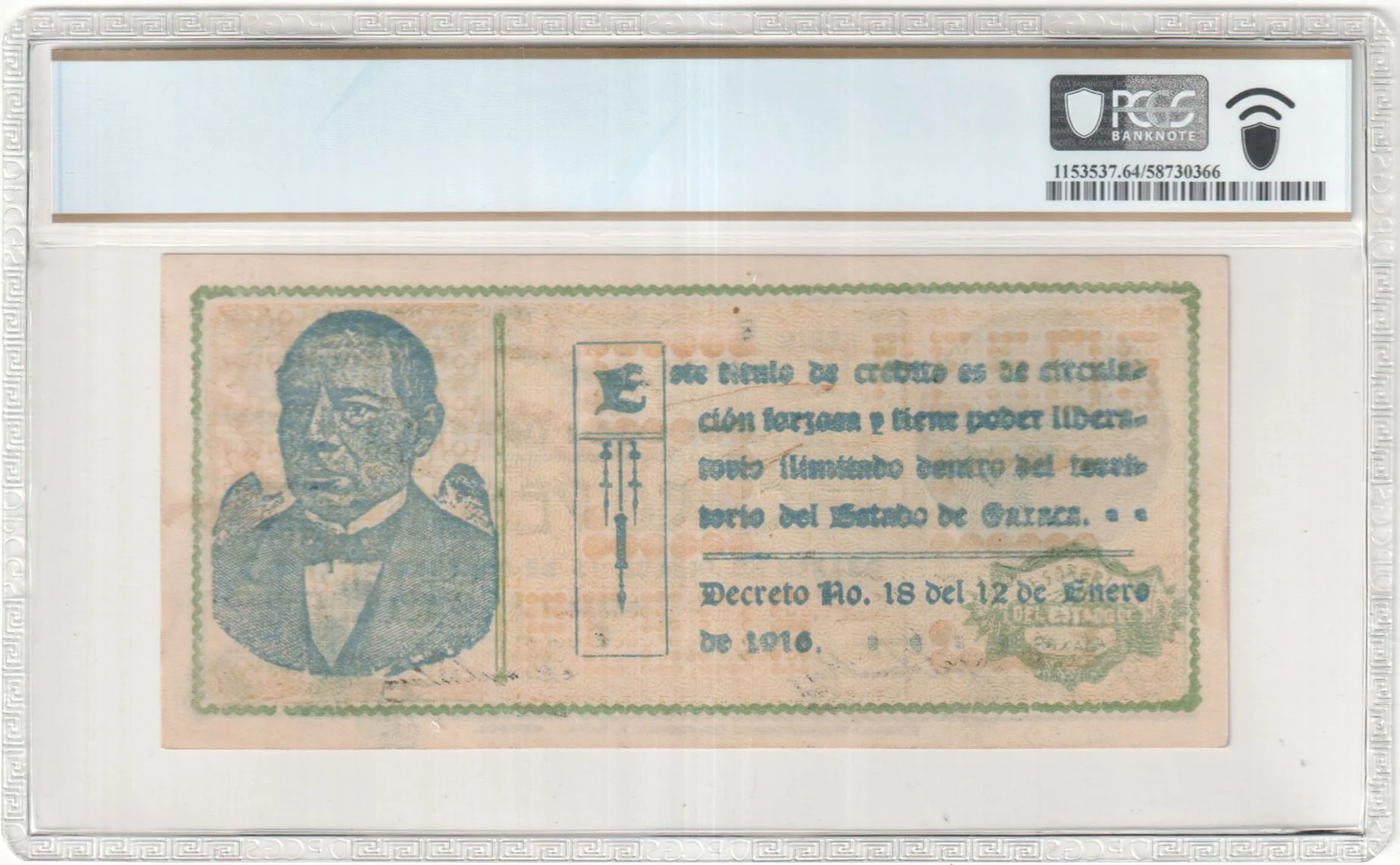 Mexican Currency Revolutionary Currency Revolutionary Currency 5 Pesos 1916 Oaxaca M3373e P S954 PCGS Ch UNC64 f_35836 Revolutionary Currency 5 Pesos 1916 Oaxaca M3373e P S954 PCGS Ch UNC64 f_35836Revolutionary Currency 5 Pesos 1916 Oaxaca M3373e P S954 PCGS Ch UNC64 f_35836 - Image 2