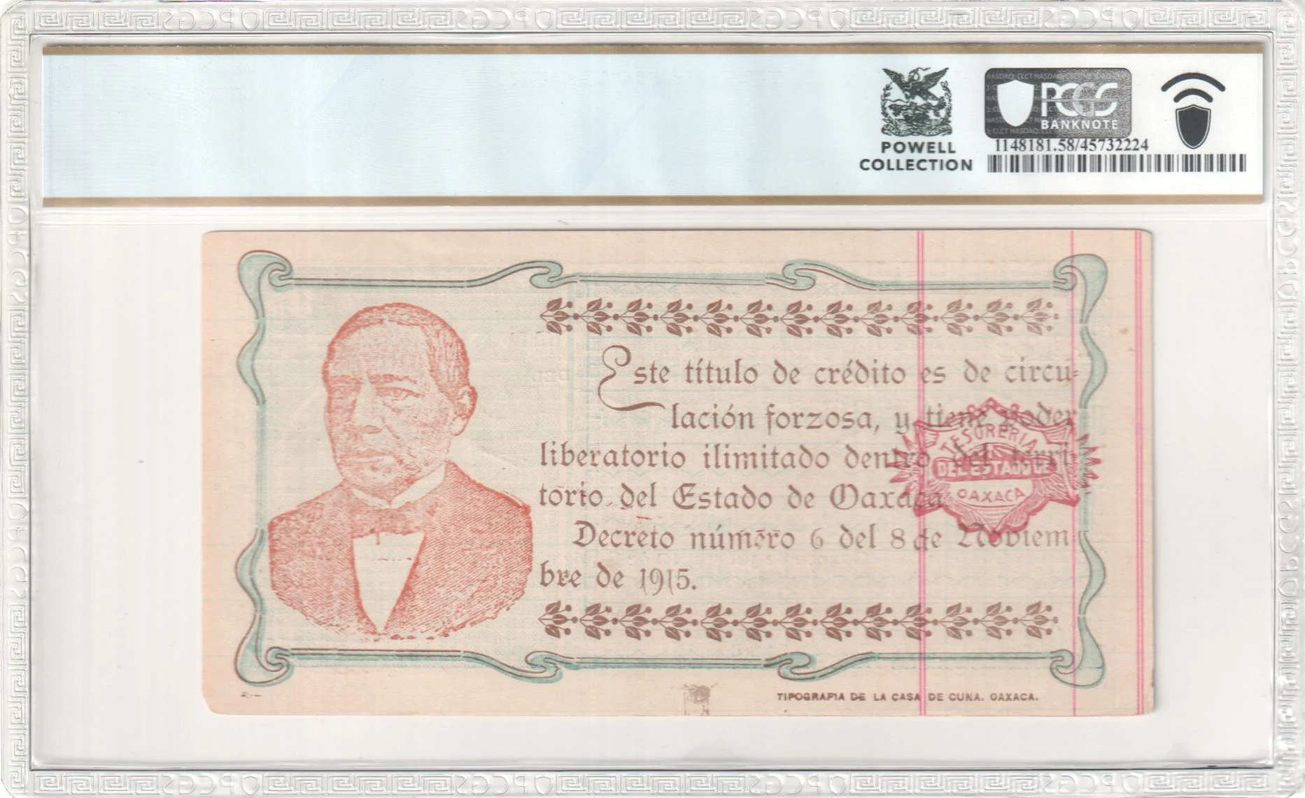 Mexican Currency Revolutionary Currency Revolutionary Currency 50 Pesos 1915 Oaxaca M3376a P S960 PCGS Ch AU58 f_35838 Revolutionary Currency 50 Pesos 1915 Oaxaca M3376a P S960 PCGS Ch AU58 f_35838Revolutionary Currency 50 Pesos 1915 Oaxaca M3376a P S960 PCGS Ch AU58 f_35838 - Image 2
