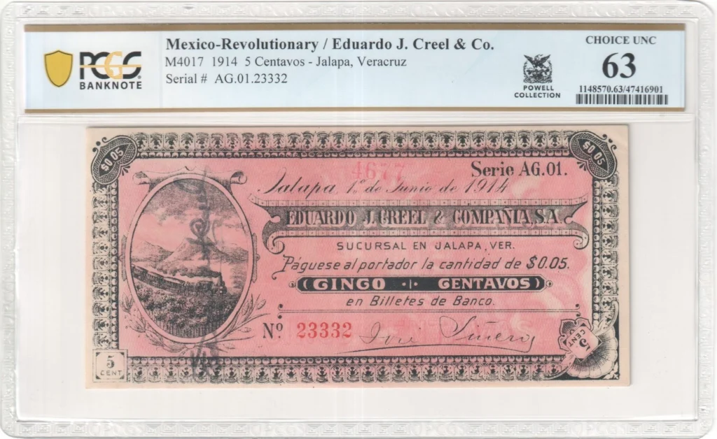 Mexican Currency Revolutionary Currency Revolutionary Currency 5 Centavos 1914 Veracruz M4017 PCGS Ch UNC63 f_35846 Revolutionary Currency 5 Centavos 1914 Veracruz M4017 PCGS Ch UNC63 f_35846