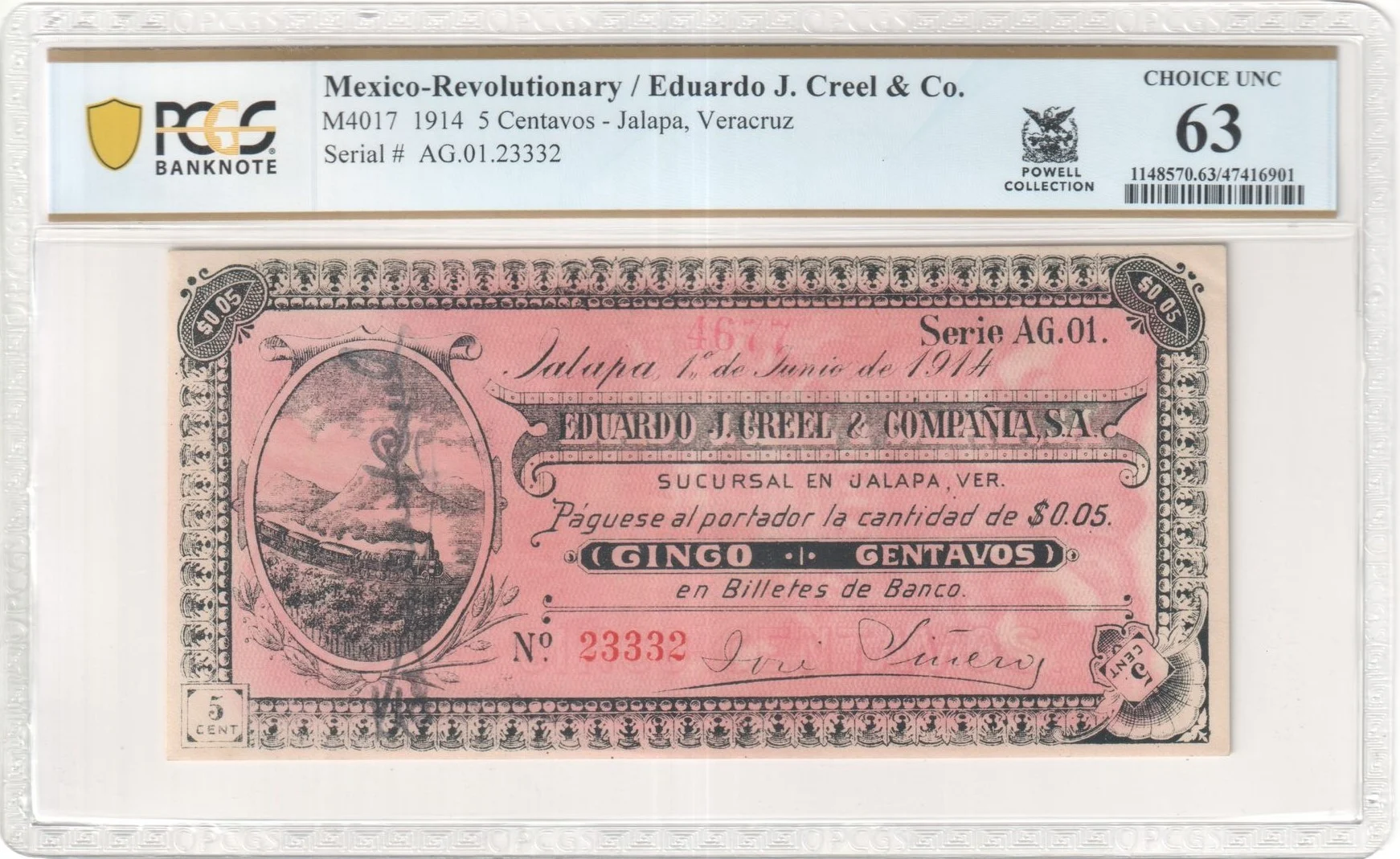 Mexican Currency Revolutionary Currency Revolutionary Currency 5 Centavos 1914 Veracruz M4017 PCGS Ch UNC63 f_35846 Revolutionary Currency 5 Centavos 1914 Veracruz M4017 PCGS Ch UNC63 f_35846