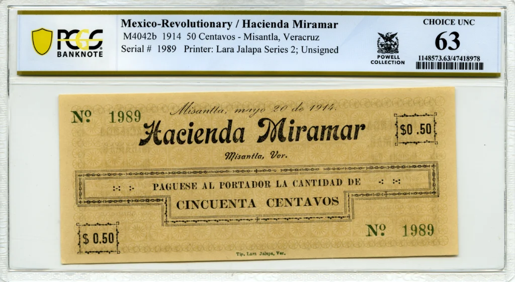 Mexican Currency Revolutionary Currency Revolutionary Currency 50 Centavos 1914 Veracruz M4042b PCGS Ch UNC63 f_35847 Revolutionary Currency 50 Centavos 1914 Veracruz M4042b PCGS Ch UNC63 f_35847