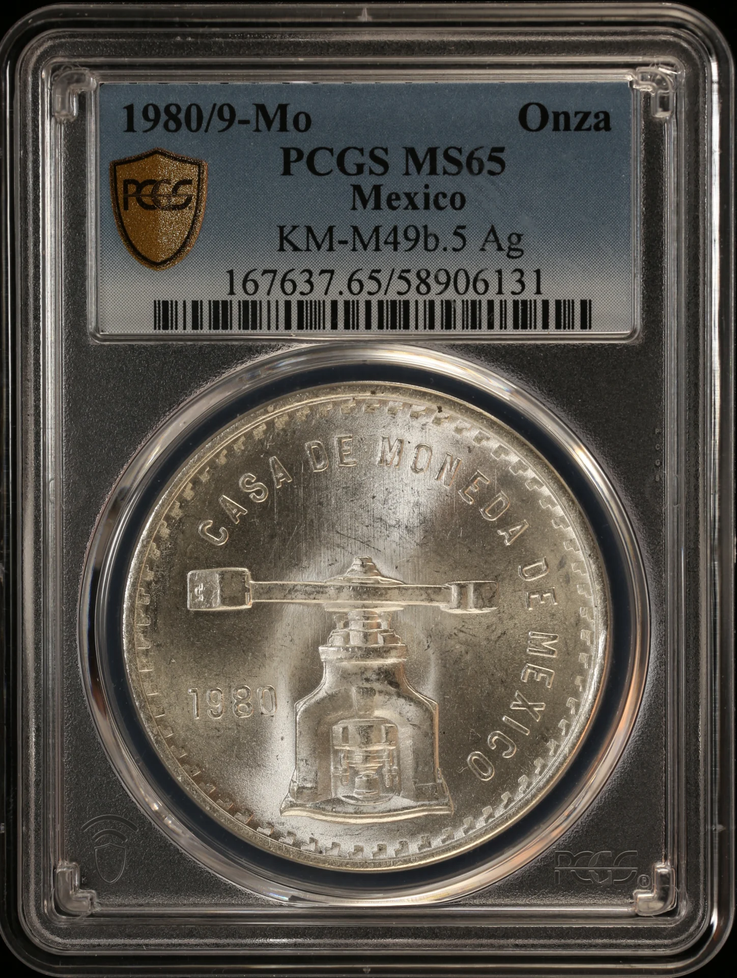 Mexican Coins Modern Silver & Minors Onza Modern Silver & Minors Onza 1980/9 Mo KM-M49b.5 PCGS MS65 0163021 Modern Silver & Minors Onza 1980/9 Mo KM-M49b.5 PCGS MS65 0163021