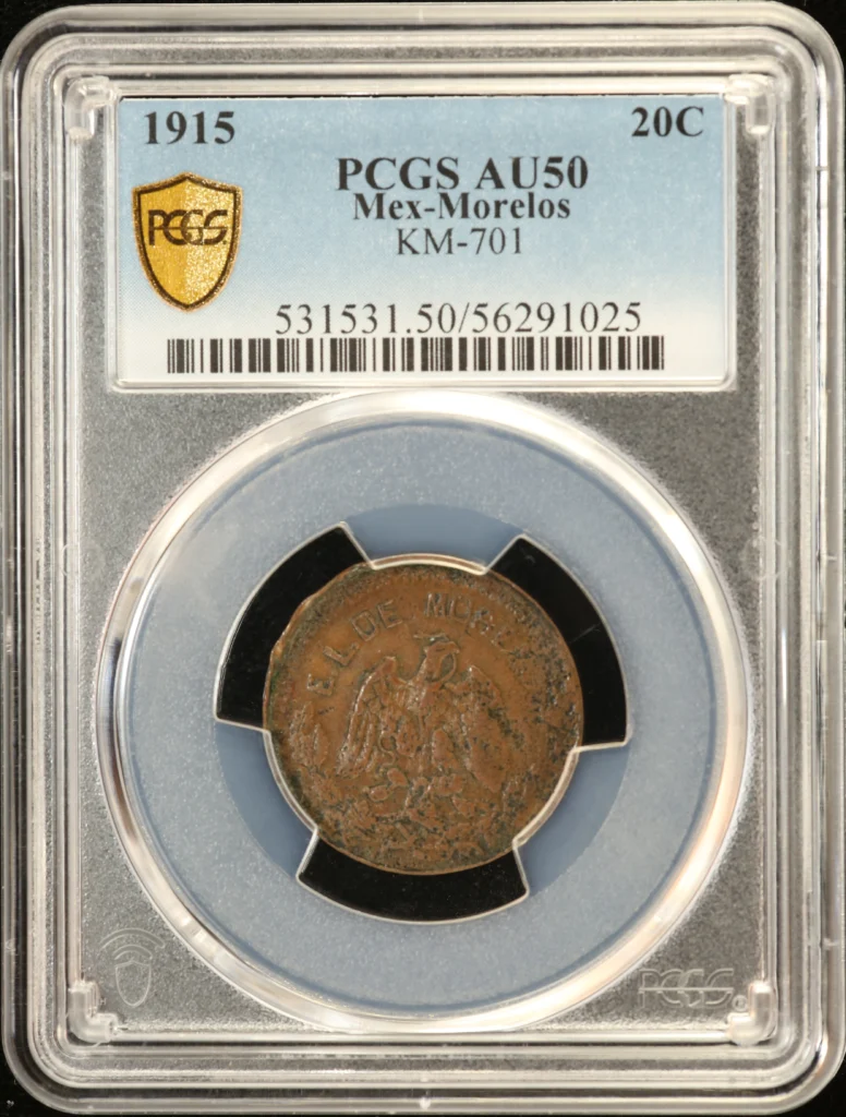 Morelos 20 Centavos 1915 Morelos KM-701 PCGS AU50 0163193