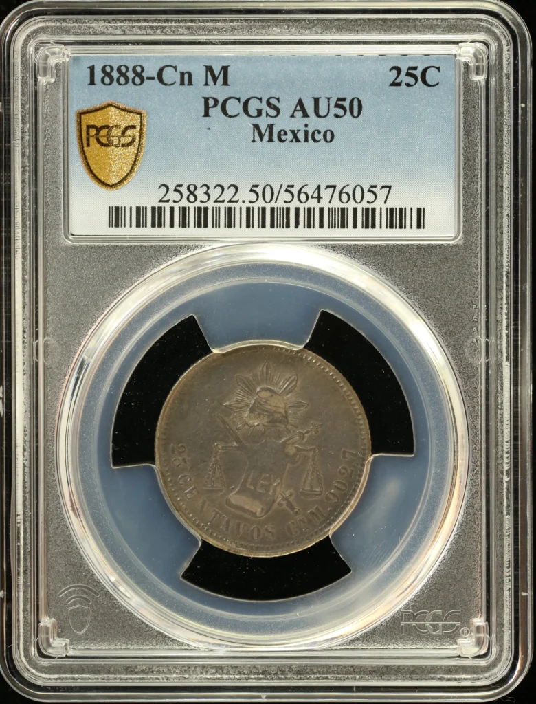 Republic Silver & Minors 25 Centavo 1888 Cn M PCGS AU50 0163250
