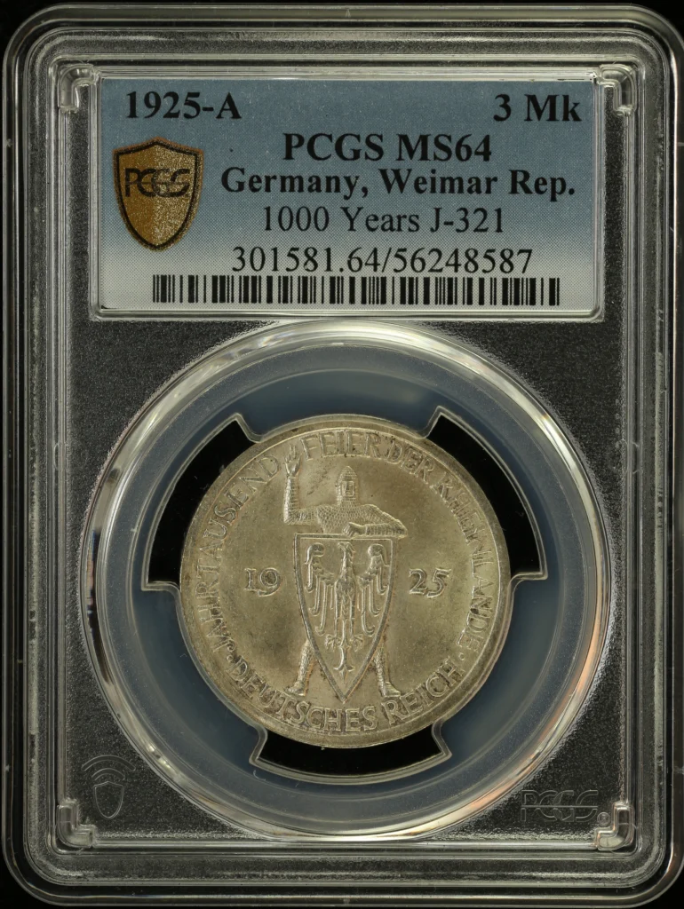 Europe Germany World Coins Germany 3 Mark 1925 A PCGS MS64 0163342 Germany 3 Mark 1925 A PCGS MS64 0163342