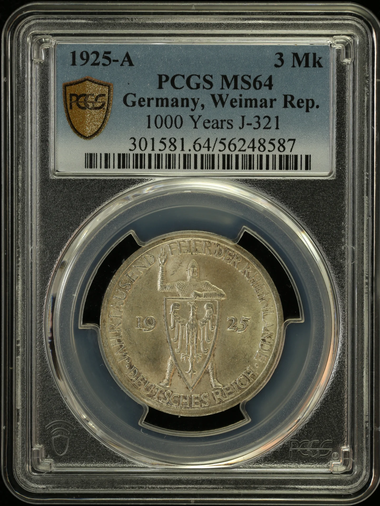 Germany 3 Mark 1925 A PCGS MS64 0163342