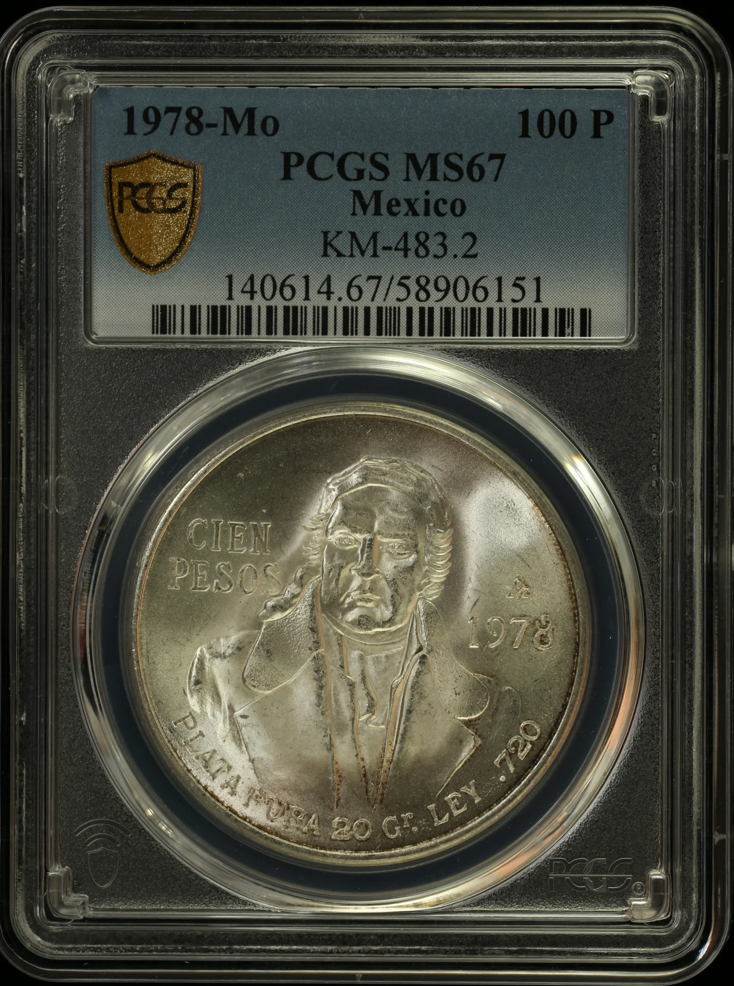 100 Peso Mexican Coins Modern Silver & Minors Modern Silver & Minors 100 Peso 1978 Mo KM-483.2 PCGS MS67 0163067 Modern Silver & Minors 100 Peso 1978 Mo KM-483.2 PCGS MS67 0163067
