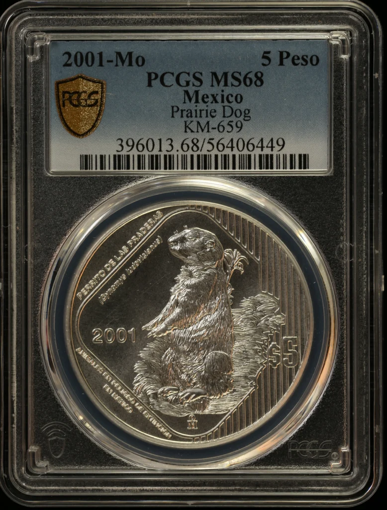 Modern Silver & Minors 5 Peso 2001 Mo KM-659 PCGS MS68 0163240