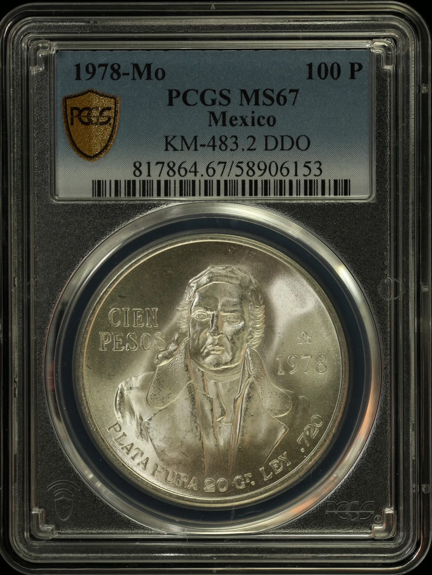 100 Peso Mexican Coins Modern Silver & Minors Modern Silver & Minors 100 Peso 1978 Mo KM-483.2 PCGS MS67 0163073 Modern Silver & Minors 100 Peso 1978 Mo KM-483.2 PCGS MS67 0163073