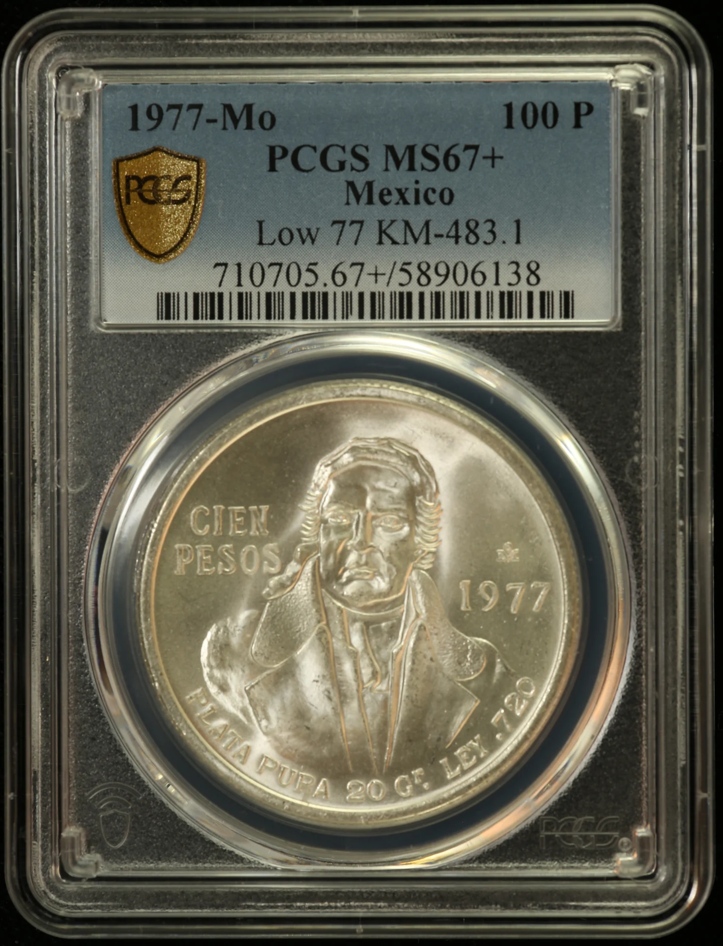 100 Peso Mexican Coins Modern Silver & Minors Modern Silver & Minors 100 Peso 1977 Mo KM-483.1 PCGS MS67+ 0163068 Modern Silver & Minors 100 Peso 1977 Mo KM-483.1 PCGS MS67+ 0163068