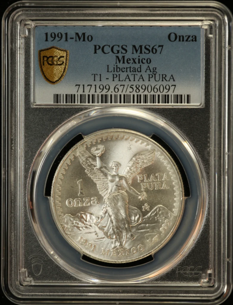 Mexican Coins Modern Silver & Minors Onza Modern Silver & Minors Onza 1991 Mo PCGS MS67 0163038 Modern Silver & Minors Onza 1991 Mo PCGS MS67 0163038