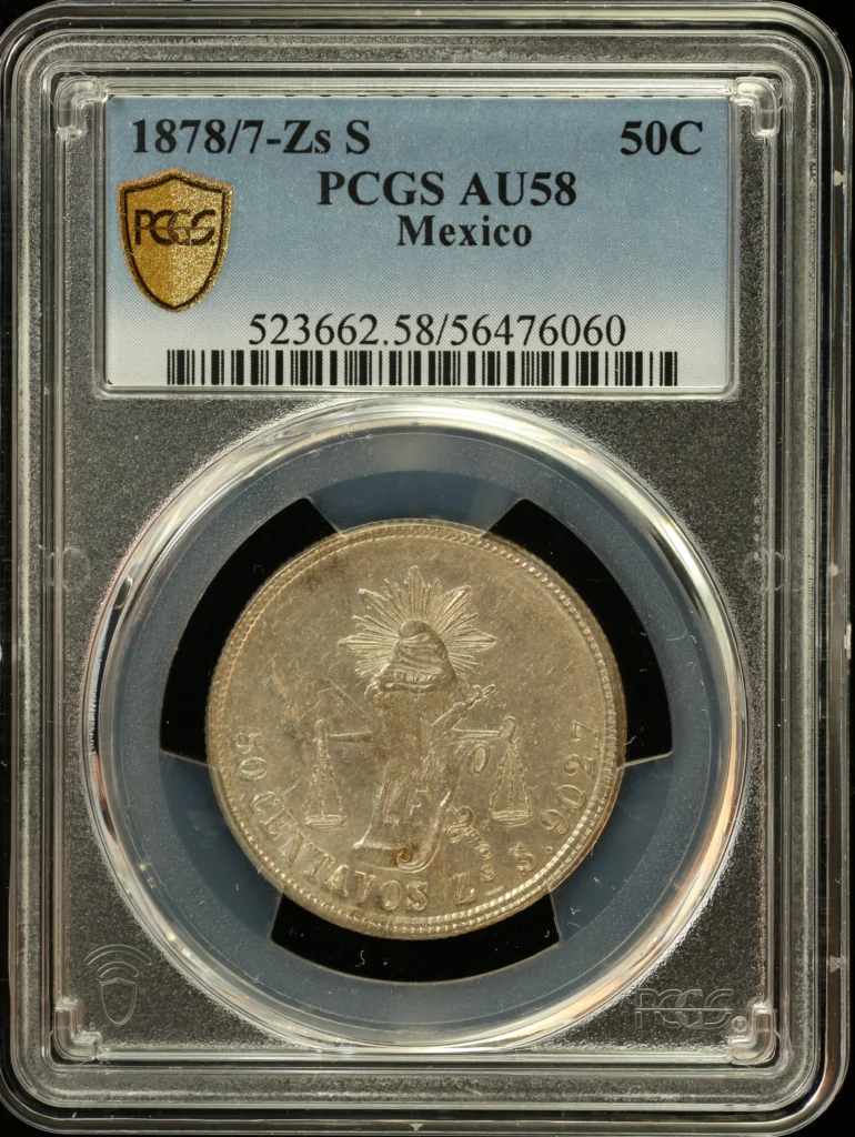 Republic Silver & Minors 50 Centavo 1878/7 Zs S PCGS AU58 0163253