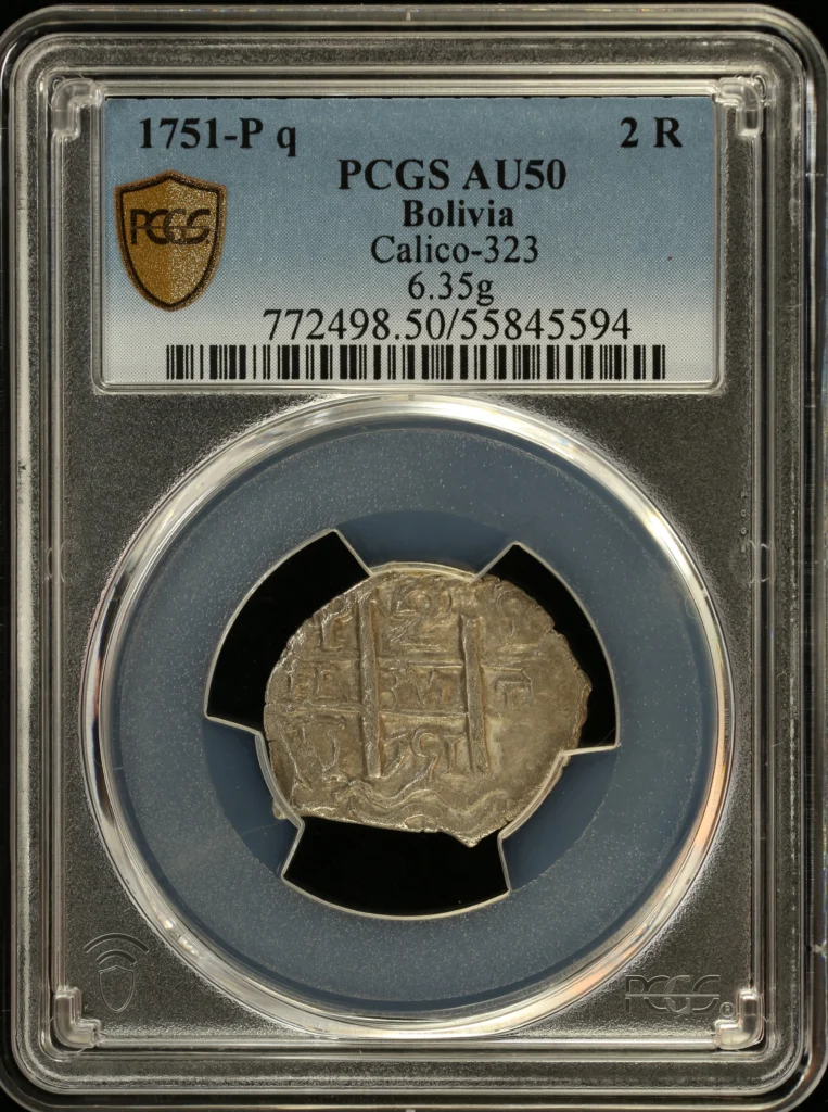 Bolivia 2 Reales 1751 P q PCGS AU50 Calico-323 0163127