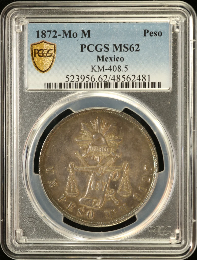 Mexican Coins Republic Silver & Minors Republic Silver & Minors Peso 1872 Mo M KM-408.5 PCGS MS62 0163114 Republic Silver & Minors Peso 1872 Mo M KM-408.5 PCGS MS62 0163114