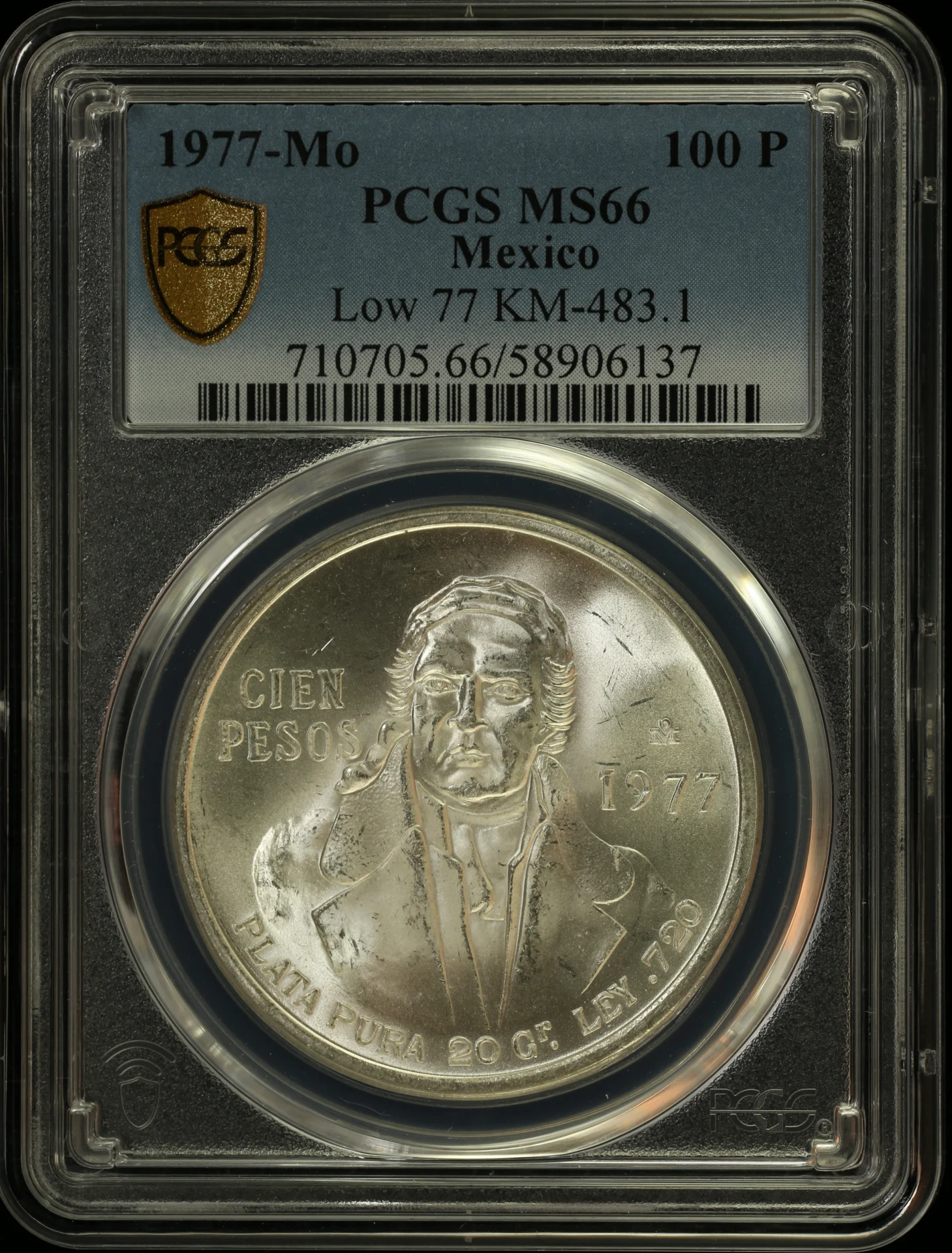 100 Peso Mexican Coins Modern Silver & Minors Modern Silver & Minors 100 Peso 1977 Mo KM-483.1 PCGS MS66 0163082 Modern Silver & Minors 100 Peso 1977 Mo KM-483.1 PCGS MS66 0163082