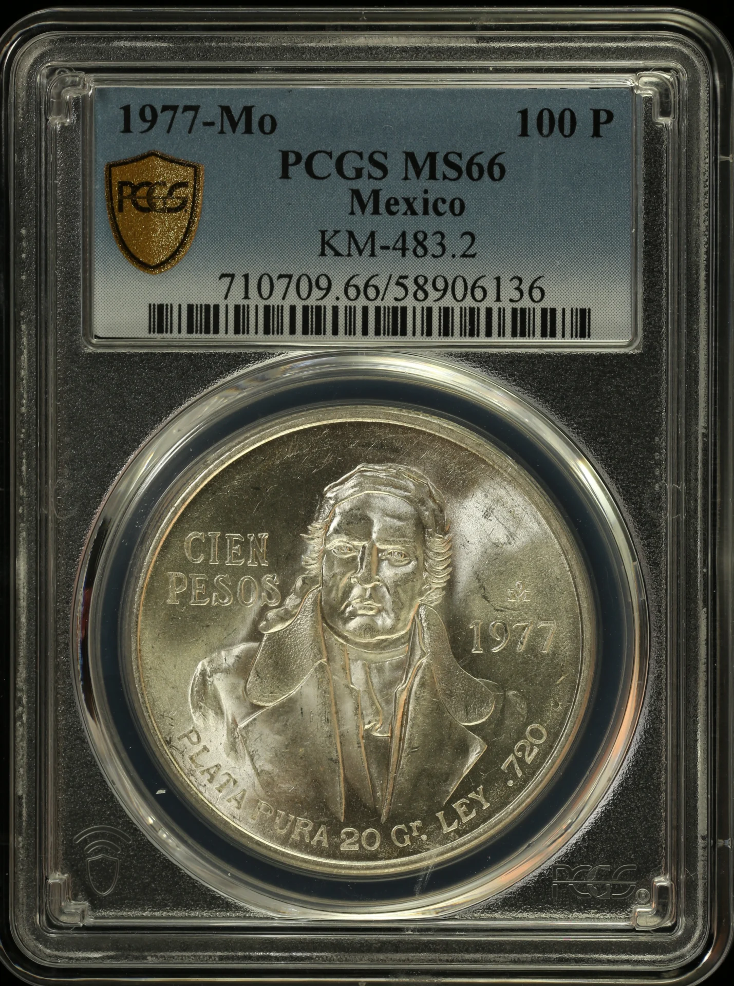 100 Peso Mexican Coins Modern Silver & Minors Modern Silver & Minors 100 Peso 1977 Mo KM-483.2 PCGS MS66 0163083 Modern Silver & Minors 100 Peso 1977 Mo KM-483.2 PCGS MS66 0163083