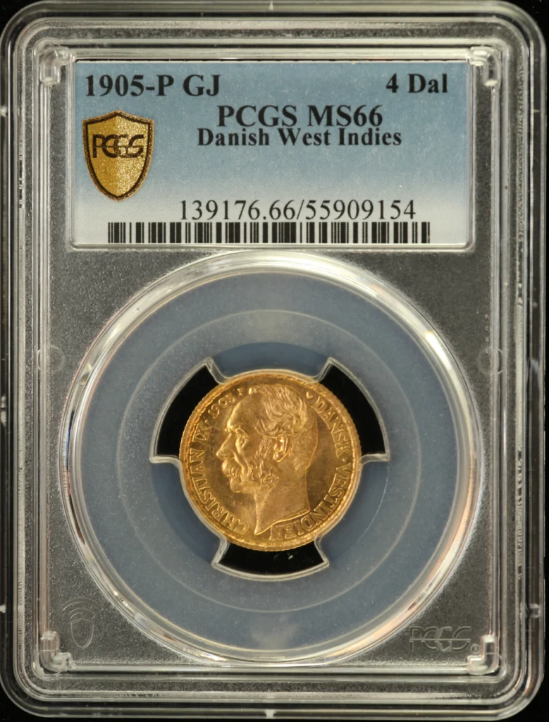Danish West Indies 4 Daler 1905 P GJ PCGS MS66 0163214