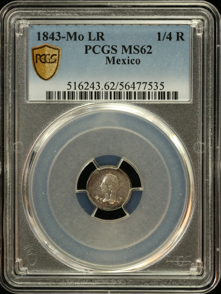Mexican Coins Republic Silver & Minors Republic Silver & Minors 1/4 Real 1843 Mo LR PCGS MS62 0163264 Republic Silver & Minors 1/4 Real 1843 Mo LR PCGS MS62 0163264