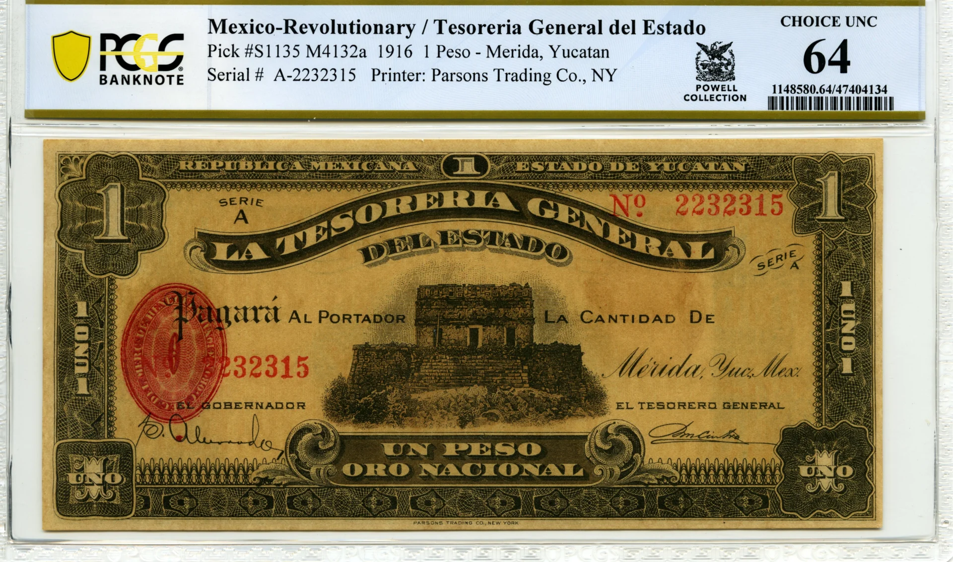 Revolutionary Currency Peso 1916 Yucatan M4132a PCGS Ch UNC64 f_35848