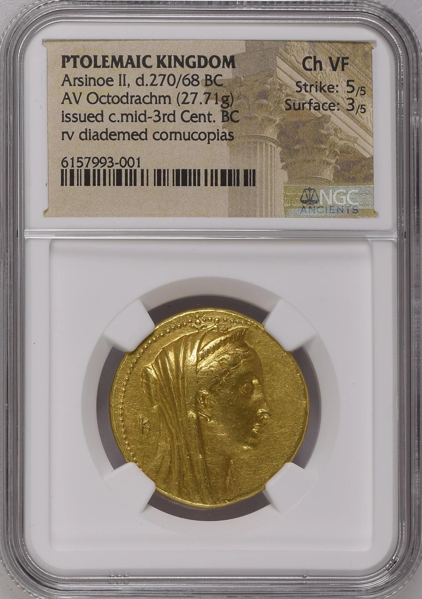 Ancient Coins Greek Ptolemaic Kingdom Ptolemaic Kingdom Arsinoe II AV Octodrachm NGC Ch VF 0163544 Ptolemaic Kingdom Arsinoe II AV Octodrachm NGC Ch VF 0163544
