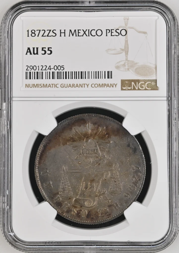 Republic Silver & Minors Peso 1872 Zs H NGC AU55 0163807