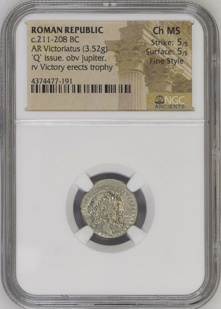 Roman Republic c.211-208 BC AR Victoriatus NGC Ch MS 0163818