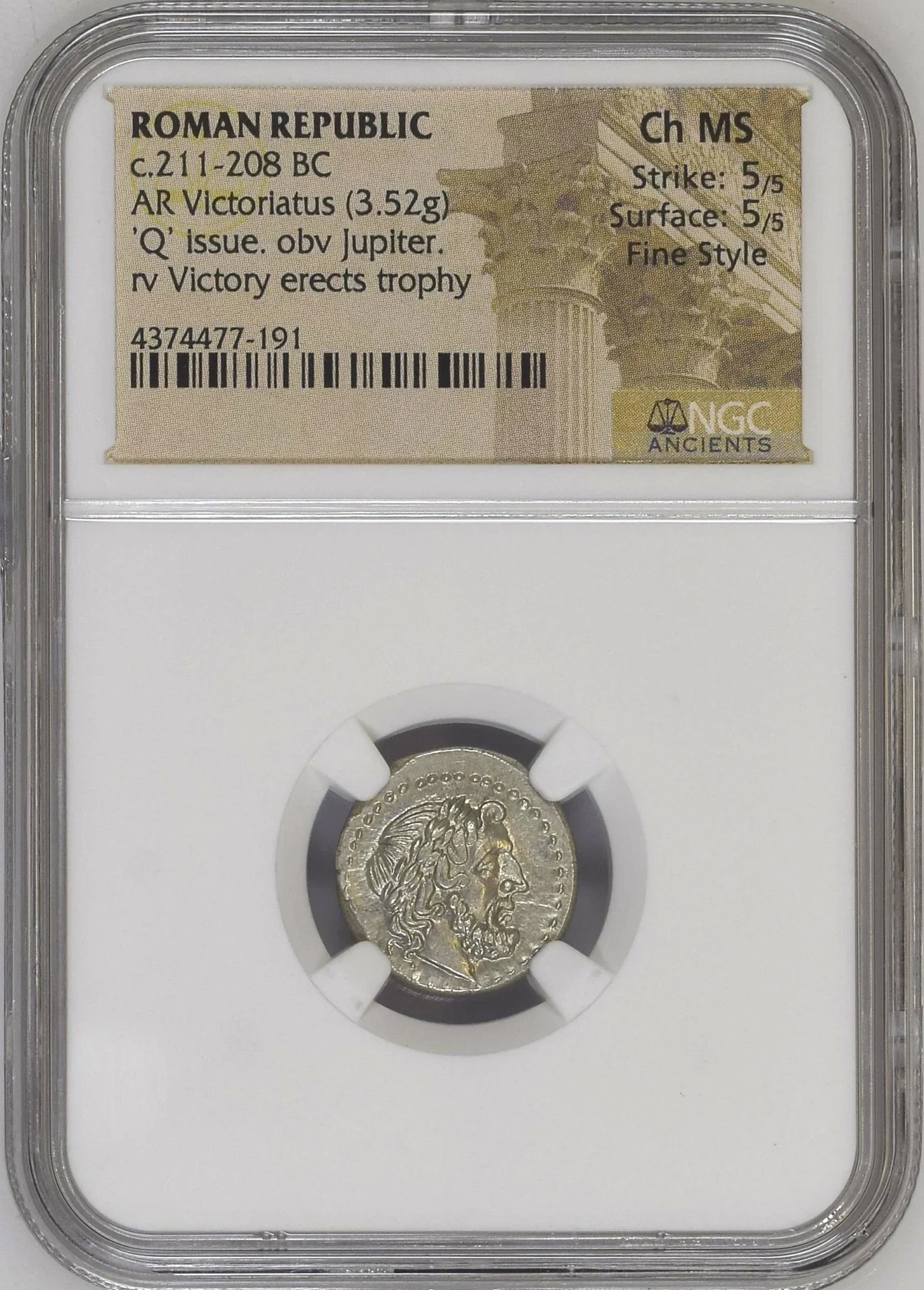 Ancient Coins Roman Republic Roman Republic c.211-208 BC AR Victoriatus NGC Ch MS 0163818 Roman Republic c.211-208 BC AR Victoriatus NGC Ch MS 0163818