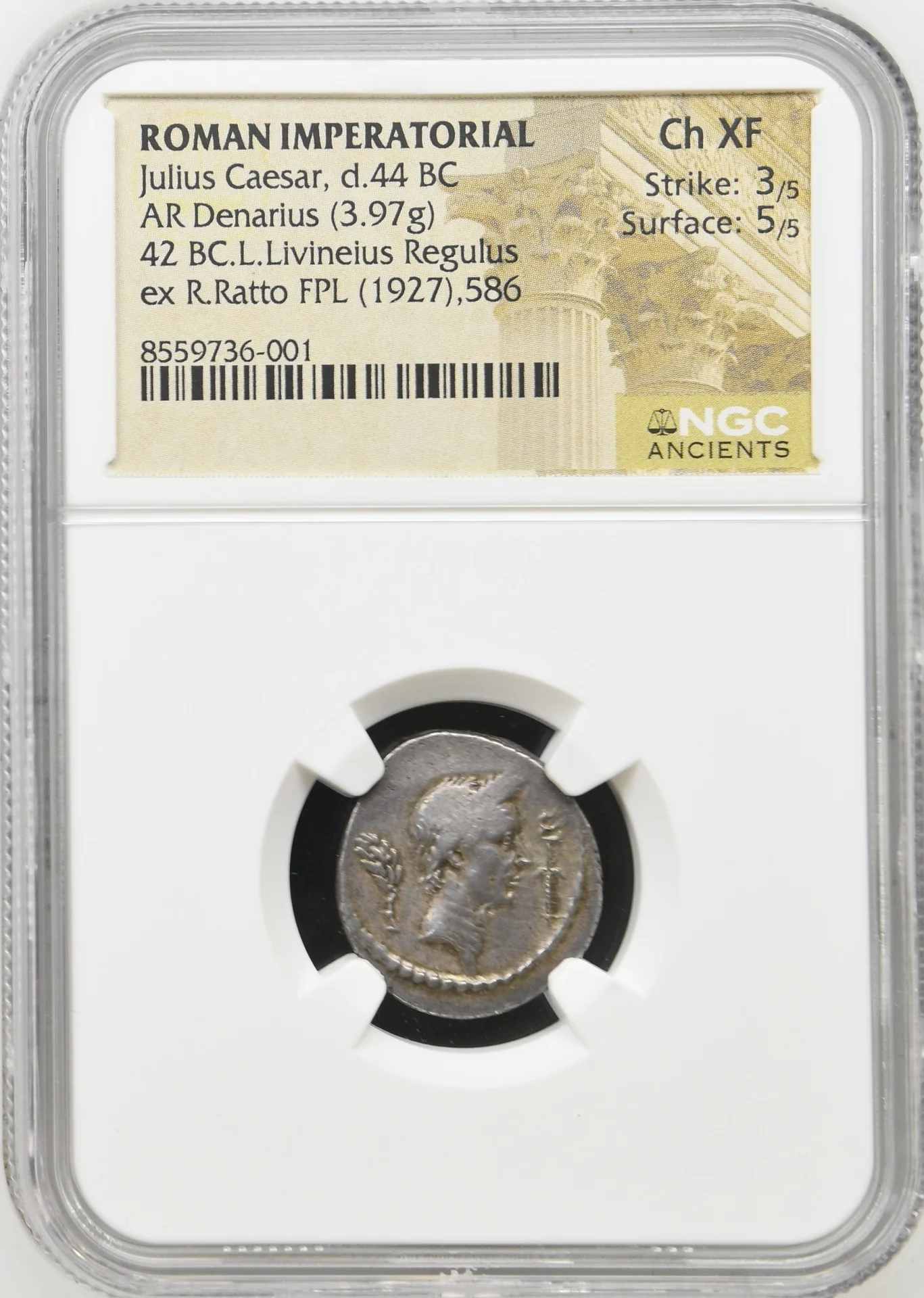 Ancient Coins Roman Imperatorial Roman Imperatorial Julius Caesar d.44 BC AR Denarius NGC Ch XF 0163821 Roman Imperatorial Julius Caesar d.44 BC AR Denarius NGC Ch XF 0163821
