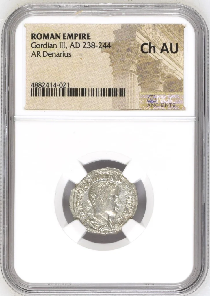 Ancient Coins Roman Imperial Roman Imperial Gordian III 238-244 BC AR Denarius NGC Ch AU 0163822 Roman Imperial Gordian III 238-244 BC AR Denarius NGC Ch AU 0163822