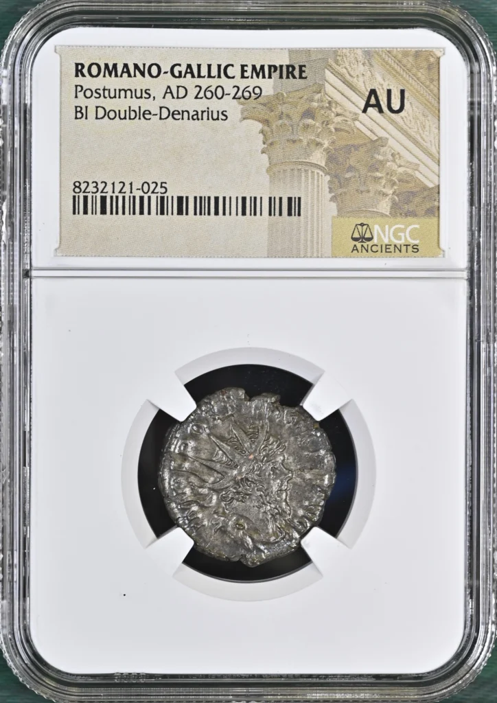 Ancient Coins Roman Imperial Roman Imperial Postumus 260-269 BC BI Double-Denarius NGC AU 0163824 Roman Imperial Postumus 260-269 BC BI Double-Denarius NGC AU 0163824