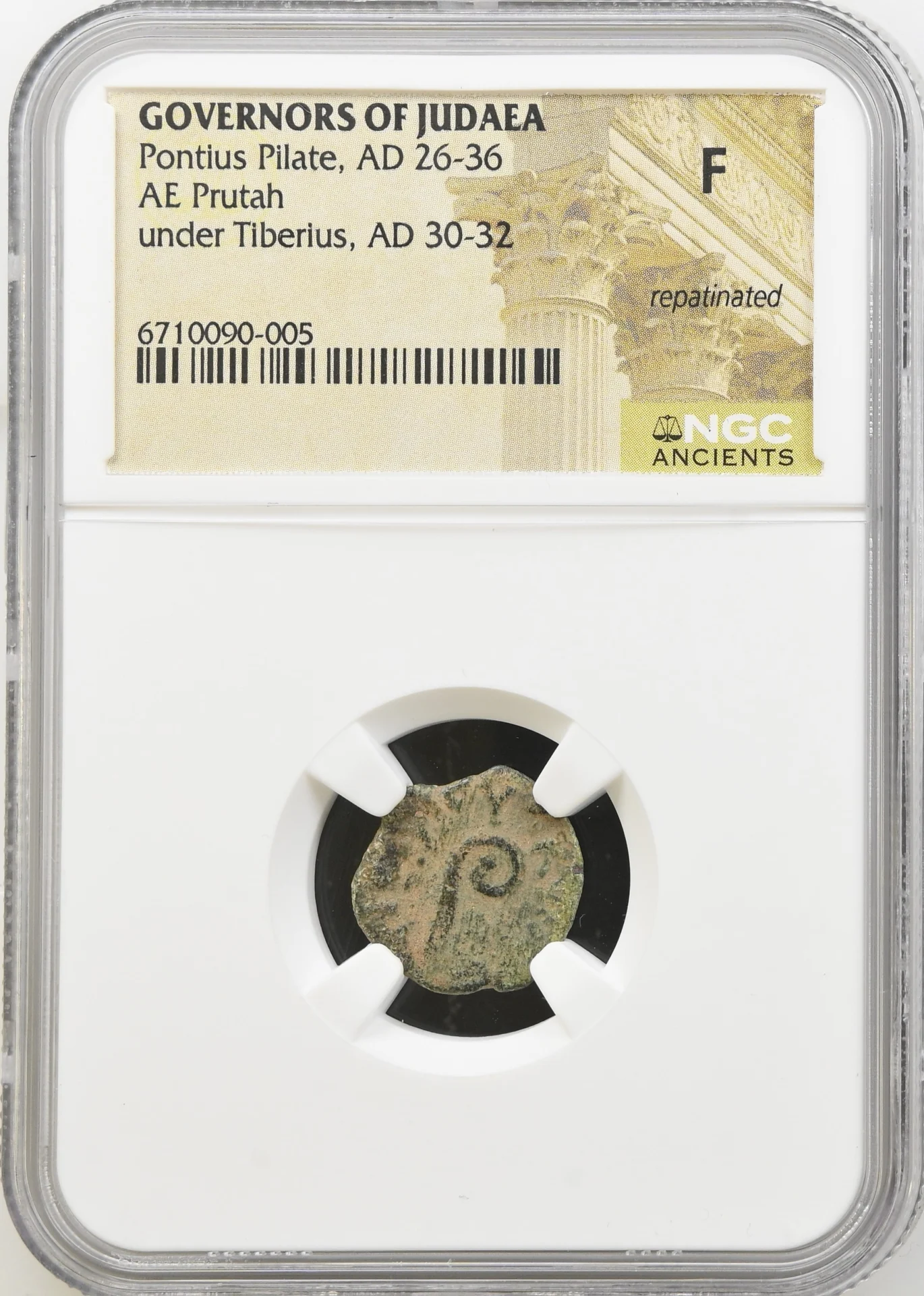 Ancient Coins Greek Judaea Judaea Pontius Pilate 26-36 AD AE Prutah NGC F 0163857 Judaea Pontius Pilate 26-36 AD AE Prutah NGC F 0163857