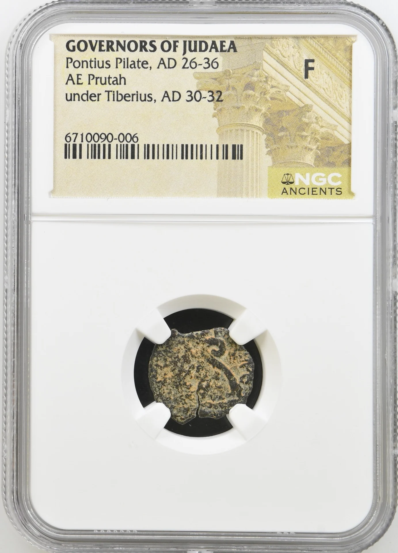 Ancient Coins Greek Judaea Judaea Pontius Pilate 26-36 AD AE Prutah NGC F 0163858 Judaea Pontius Pilate 26-36 AD AE Prutah NGC F 0163858