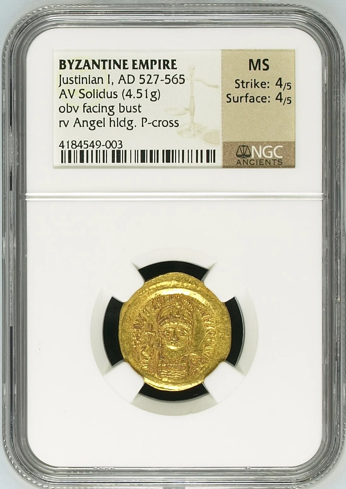 Ancient Coins Byzantine Byzantine Justinian I 527-565 AD AV Solidus NGC MS 0163891 Byzantine Justinian I 527-565 AD AV Solidus NGC MS 0163891