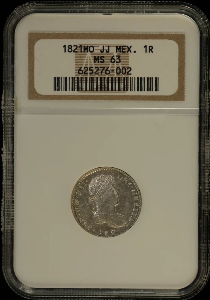 Colonial Silver & Minors Real 1821 Mo JJ NGC MS63 0163436