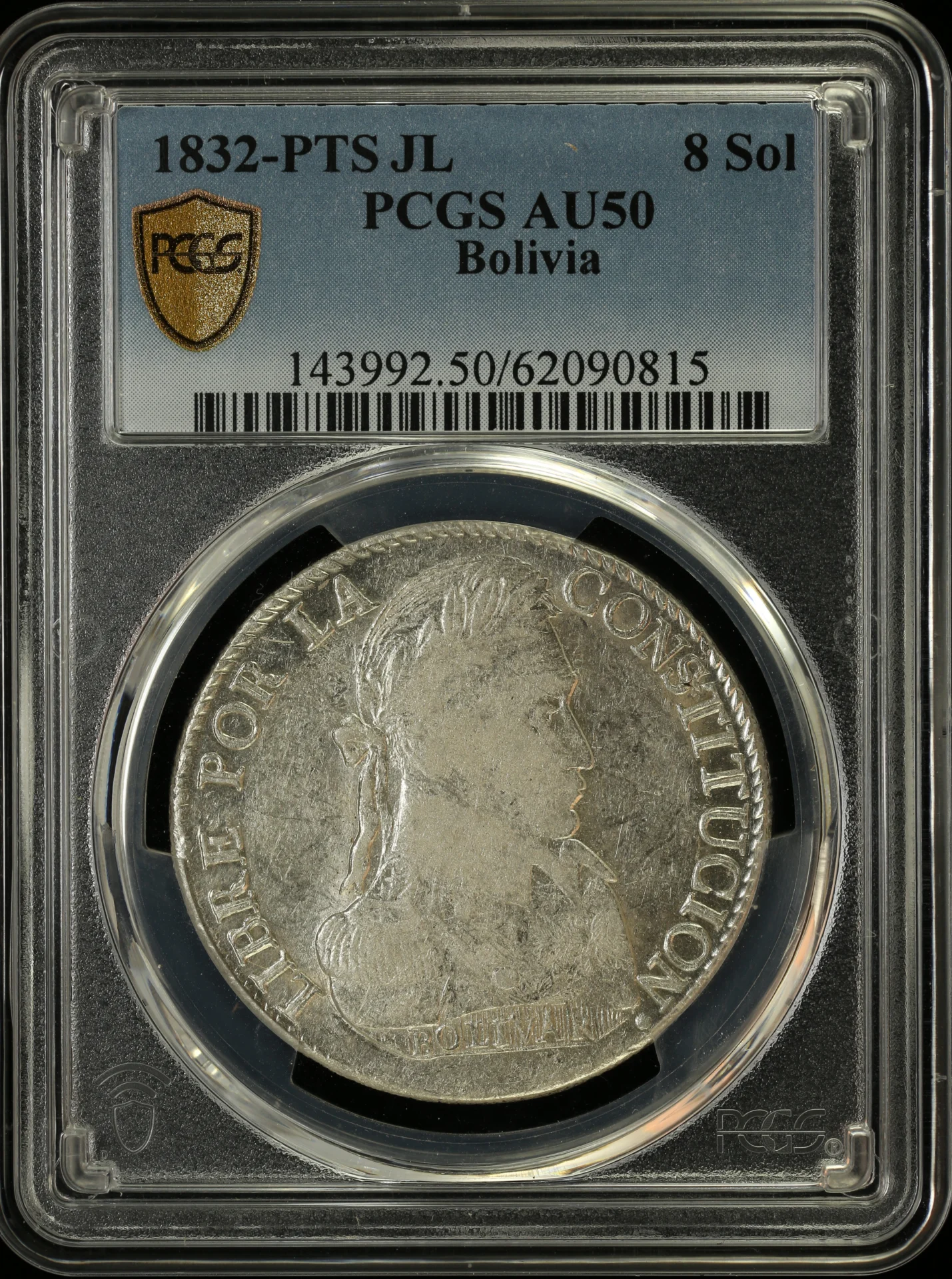 Bolivia 8 Sol 1832 Pts JL PCGS AU50 0163847