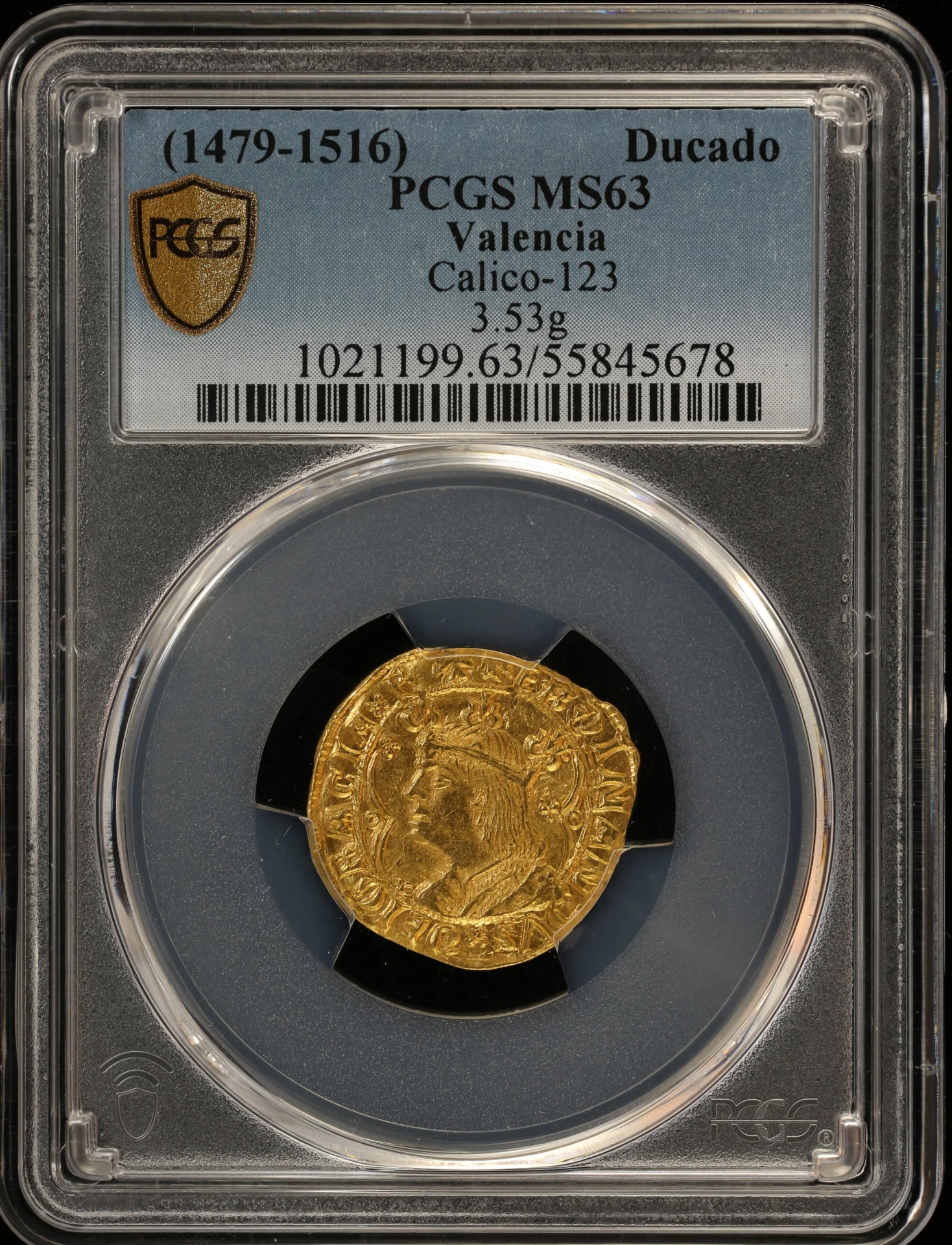 Europe Spain World Coins Spain Ducado (1479-1516) Valencia PCGS MS63 Calico-123 0163460 Spain Ducado (1479-1516) Valencia PCGS MS63 Calico-123 0163460